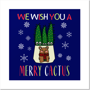 We Wish You A Merry Cactus - Eves Pin Cacti In Christmas Bear Pot Posters and Art